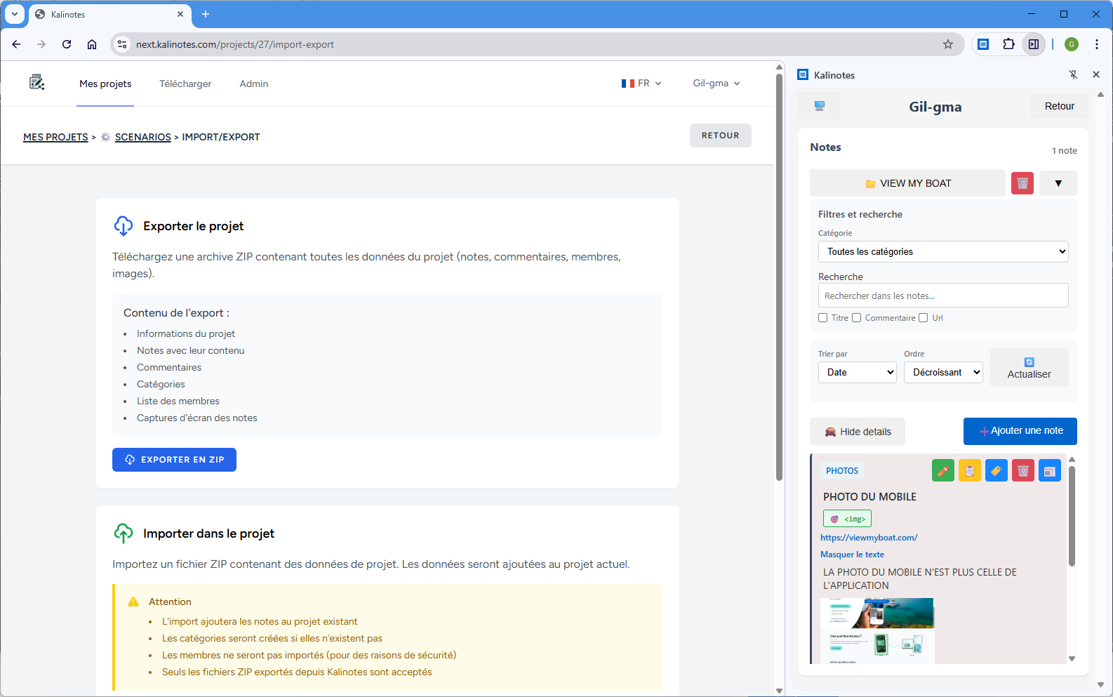 Génération d'un rapport PDF depuis le dashboard Kalinotes